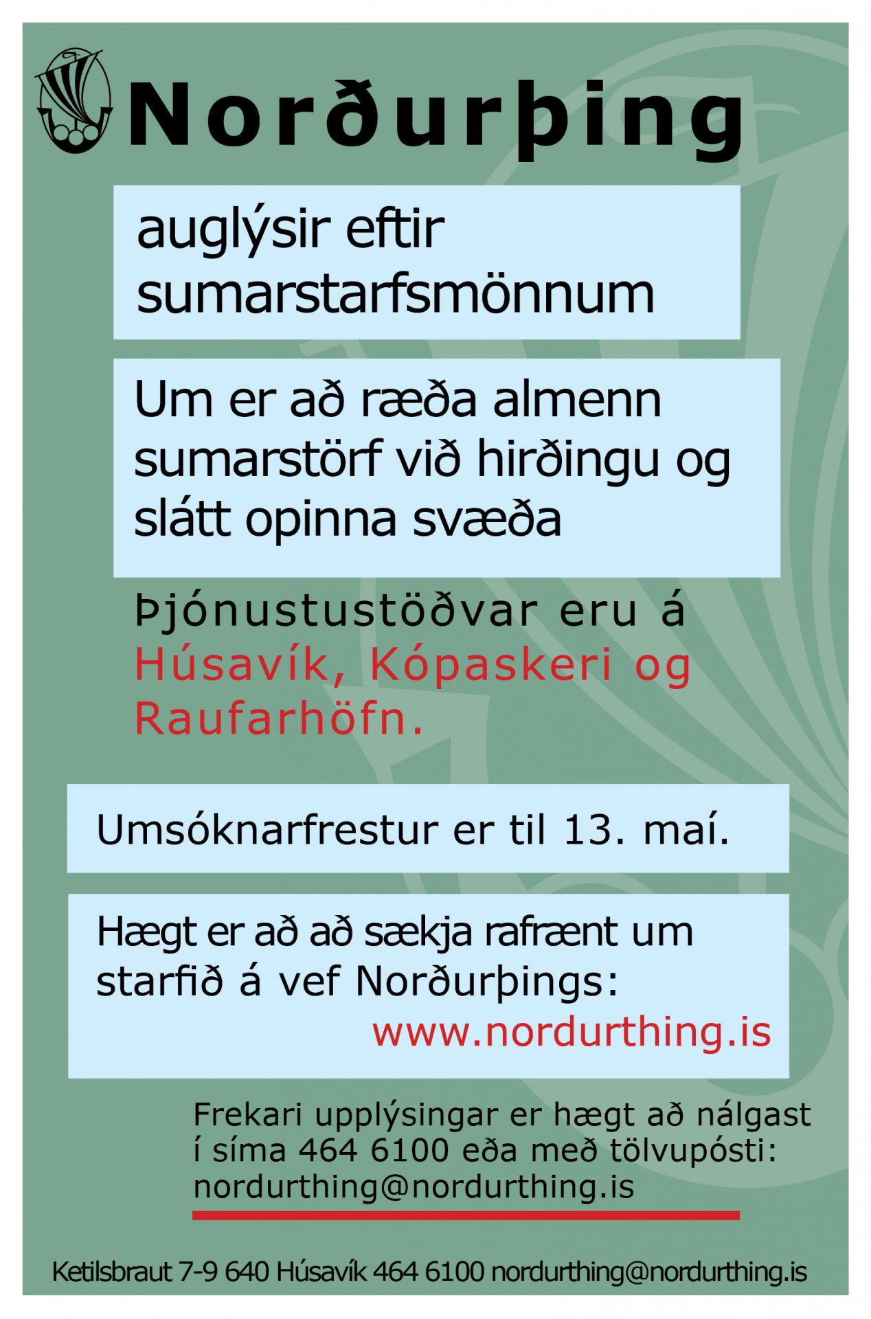 Norðurþing auglýsir eftir sumarstarfsmönnum