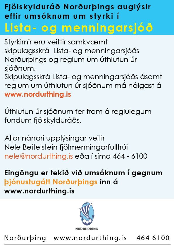 Fjölskylduráð Norðurþings auglýsir eftir umsóknum um styrki í lista- og menningarsjóð