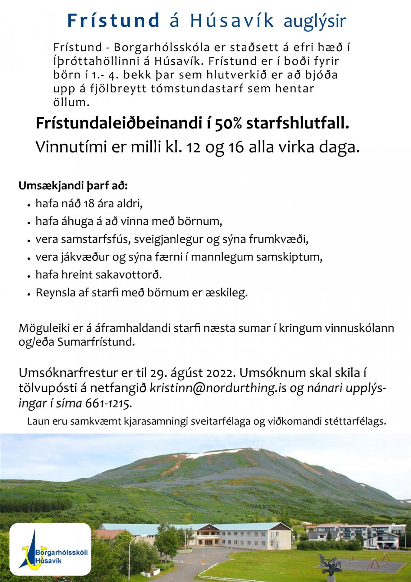 Frístund á Húsavík óskar eftir frístundaleiðbeinanda