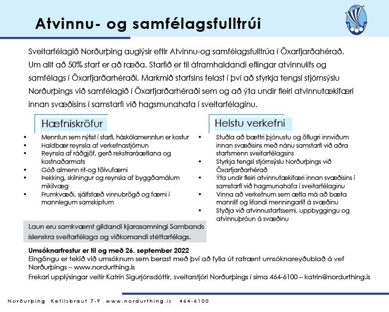 Norðurþing auglýsir eftir atvinnu- og samfélagsfulltrúa