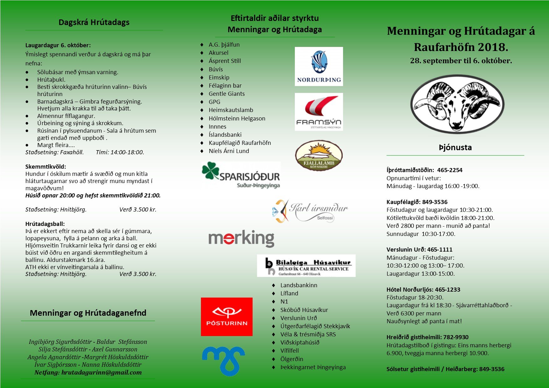 Bæklingur menningar- og hrútadaga á Raufarhöfn 2018