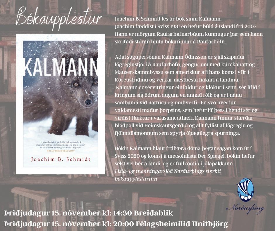 Bókalestur þriðjudaginn 15. nóvember kl: 14:30 Breiðablik og kl: 20:00 í félagsheimilinu