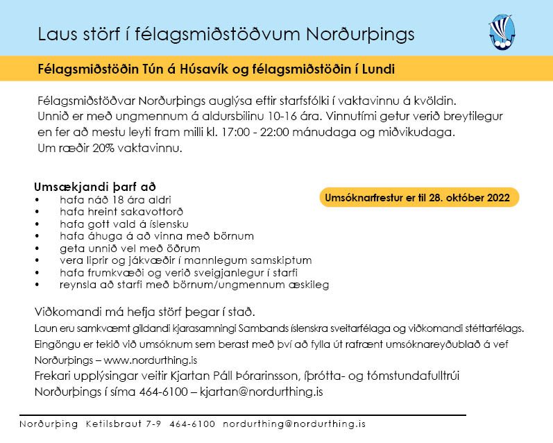 Laus störf í félagsmiðstöðvum Norðurþings
