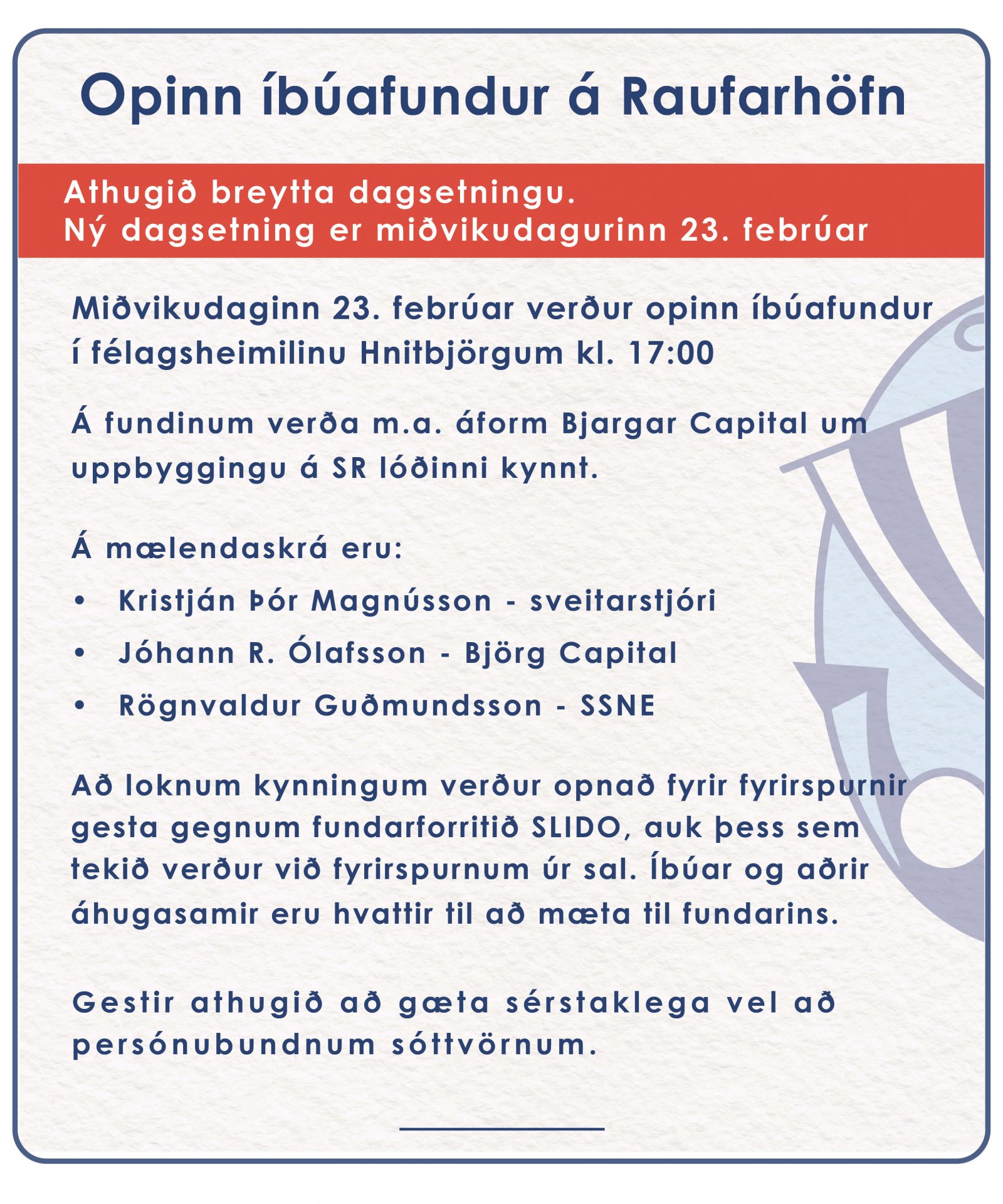 Opinn íbúafundur á Raufarhöfn - Breytt dagsetning!
