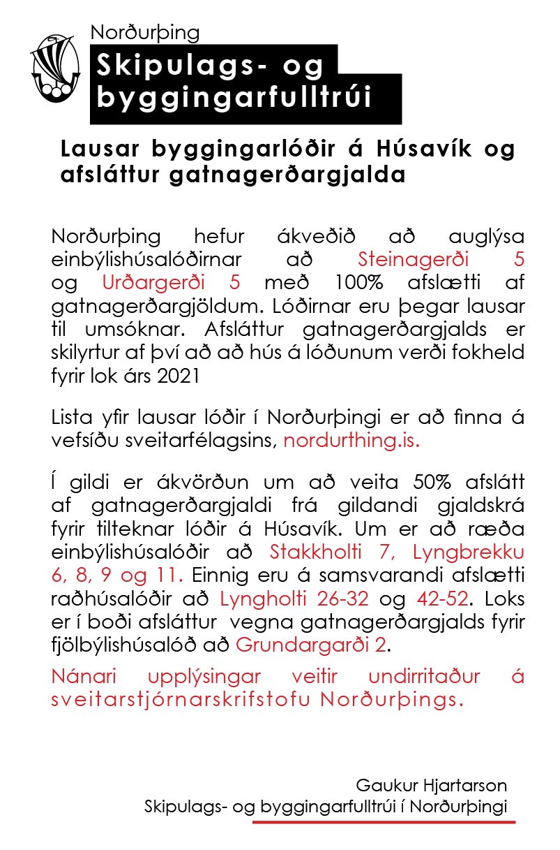 Lausar lóðir á Húsavík og afsláttur gatnagerðargjalda