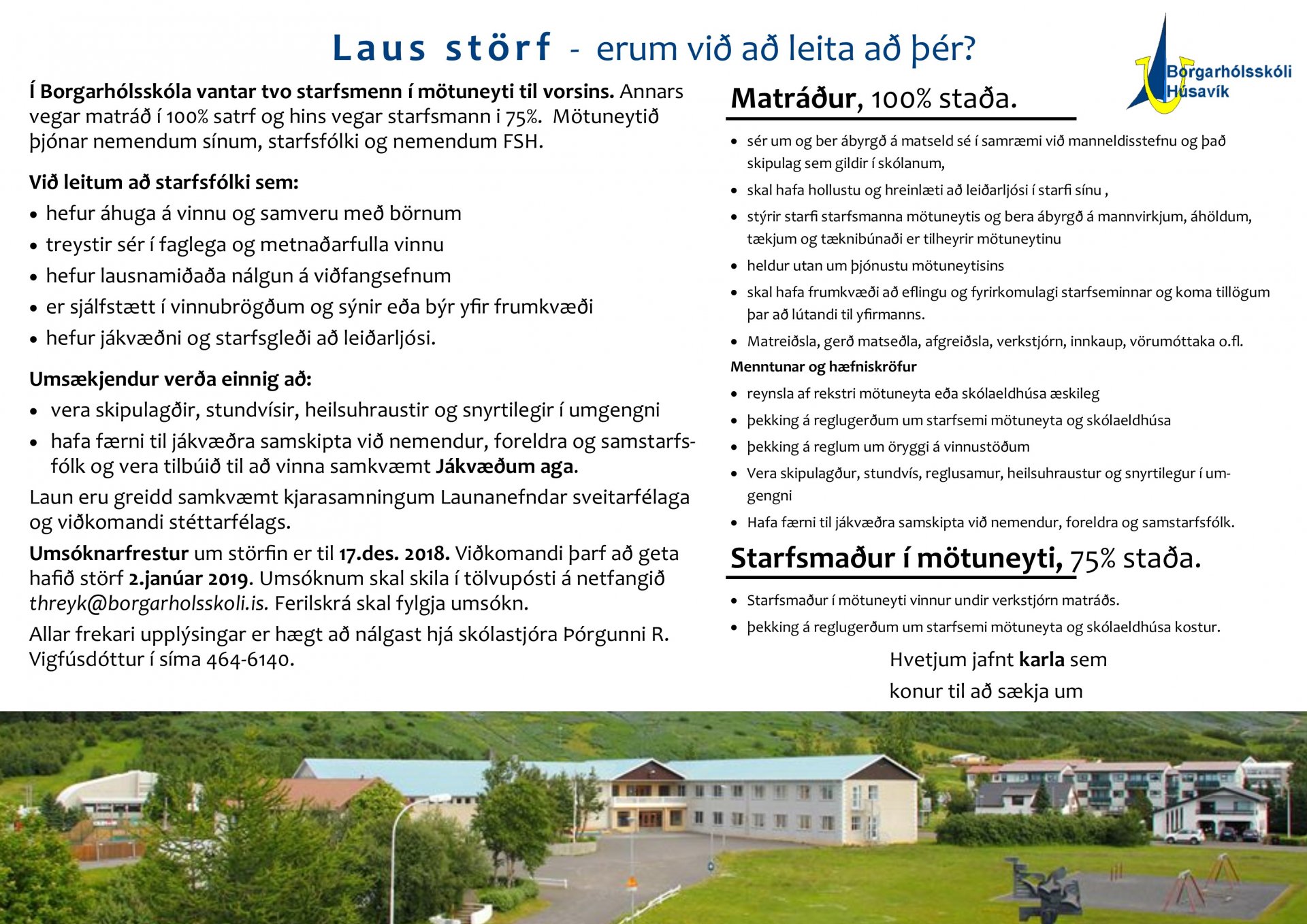 Laus störf hjá Borgarhólsskóla á Húsavík