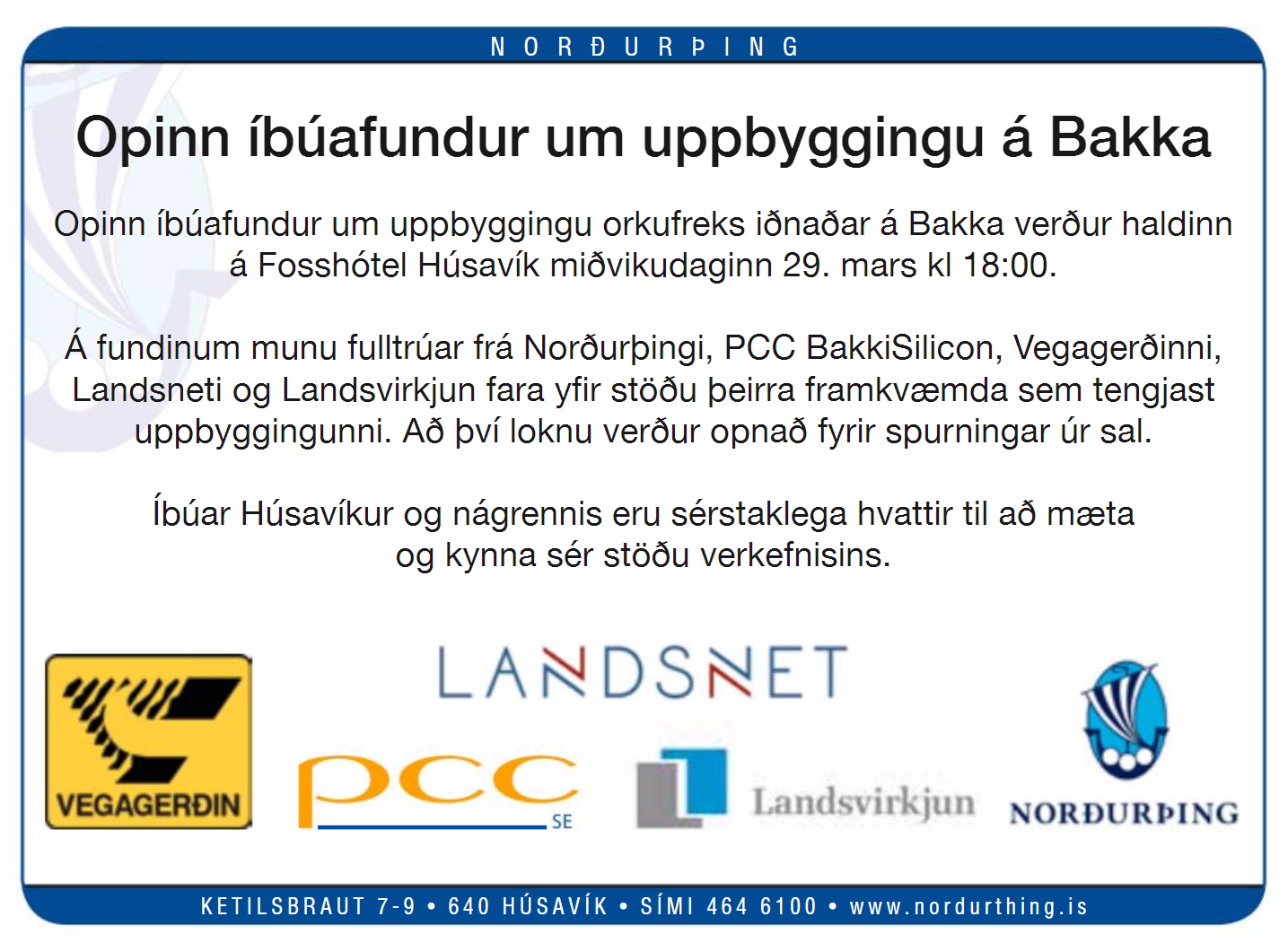 Opinn íbúafundur um uppbyggingu á Bakka