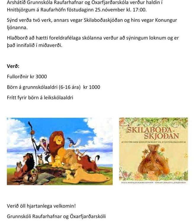 ÁRSHÁTÍÐ skólanna föstudaginn 25.nóvember kl. 17:00 