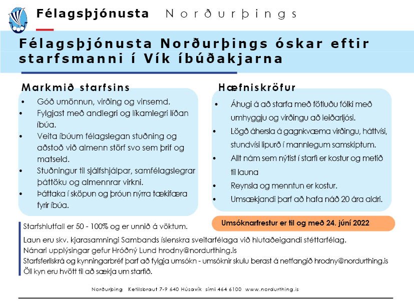 Starfsmaður í Vík íbúðarkjarna