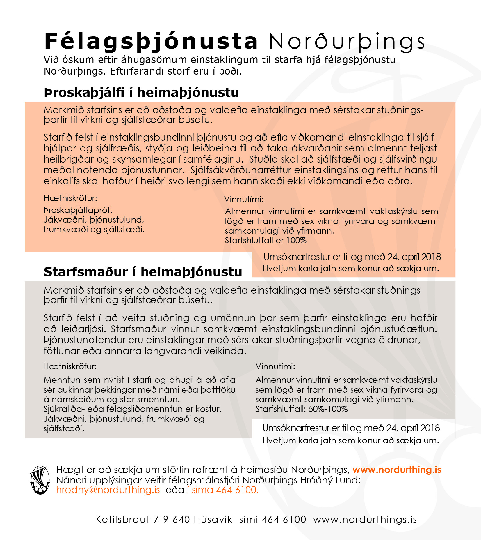 Laus störf hjá Félagsþjónustu Norðurþings