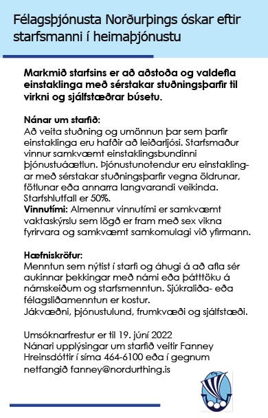 Félagsþjónusta Norðurþings óskar eftir starfsmanni í heimaþjónustu