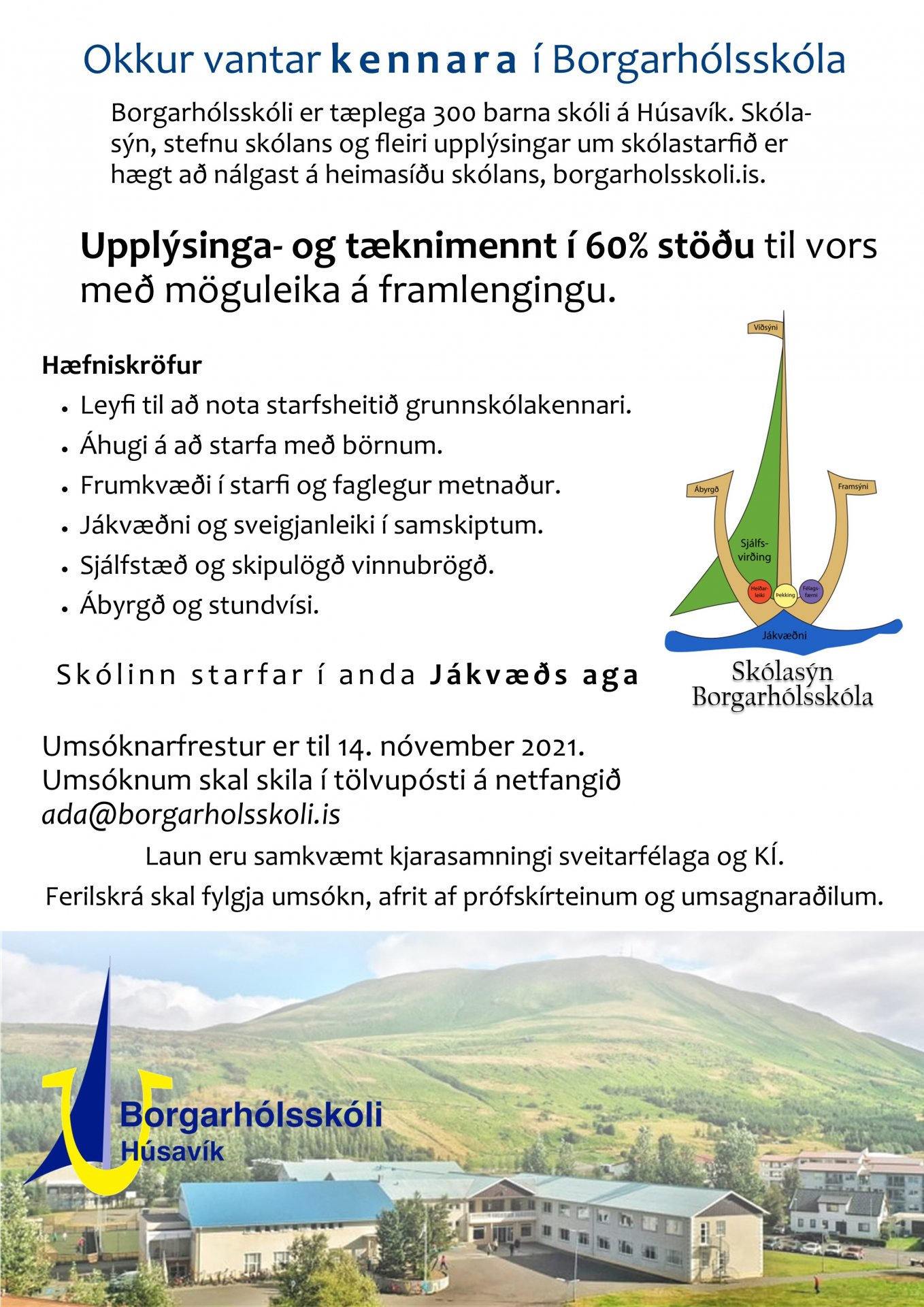 Borgarhólsskóli auglýsir eftir kennara í upplýsinga- og tæknimennt