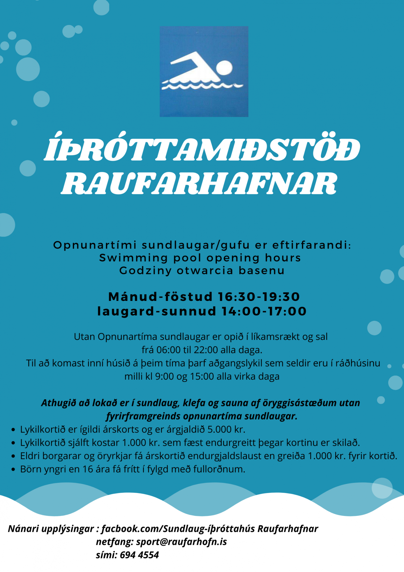 Opnunartími sundlaugar sumarið 2020