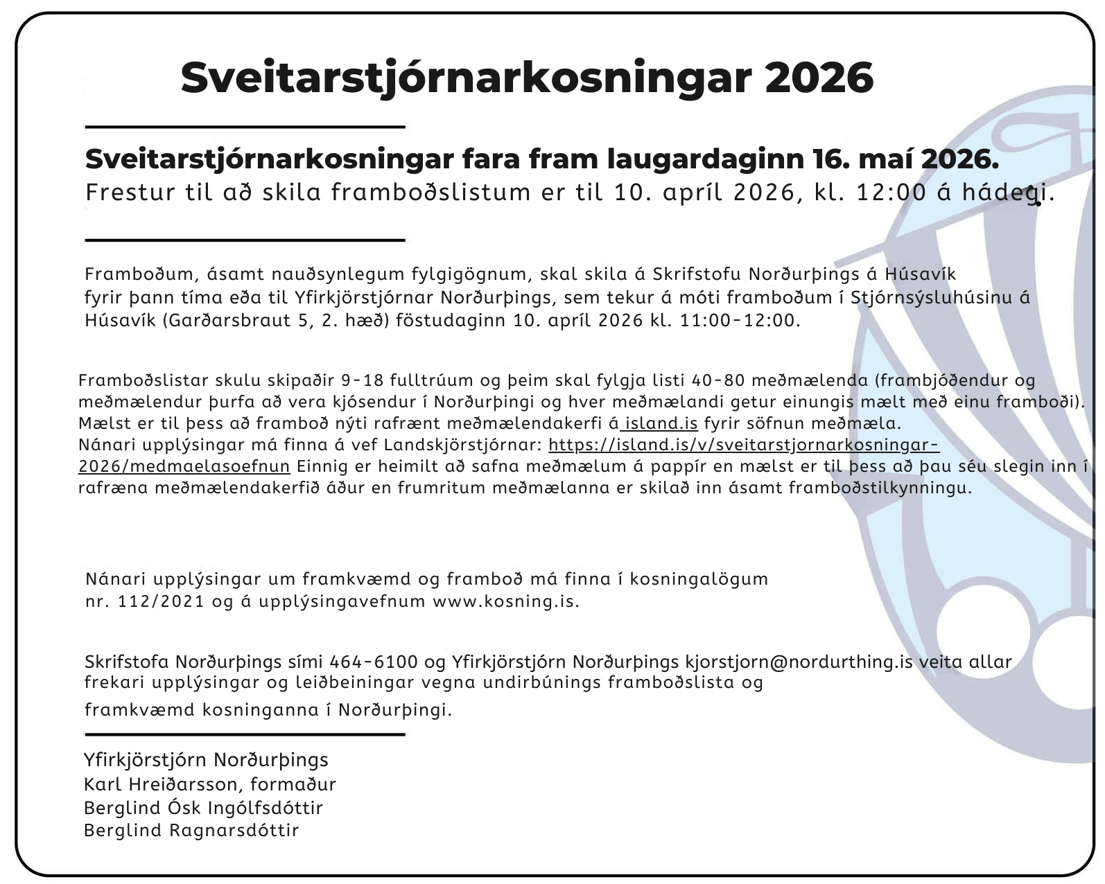 Framboð til Sveitarstjórnar Norðurþings 2026