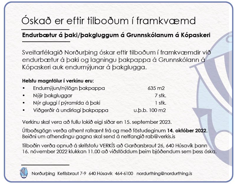 Óskað eftir tilboðum í framkvæmd